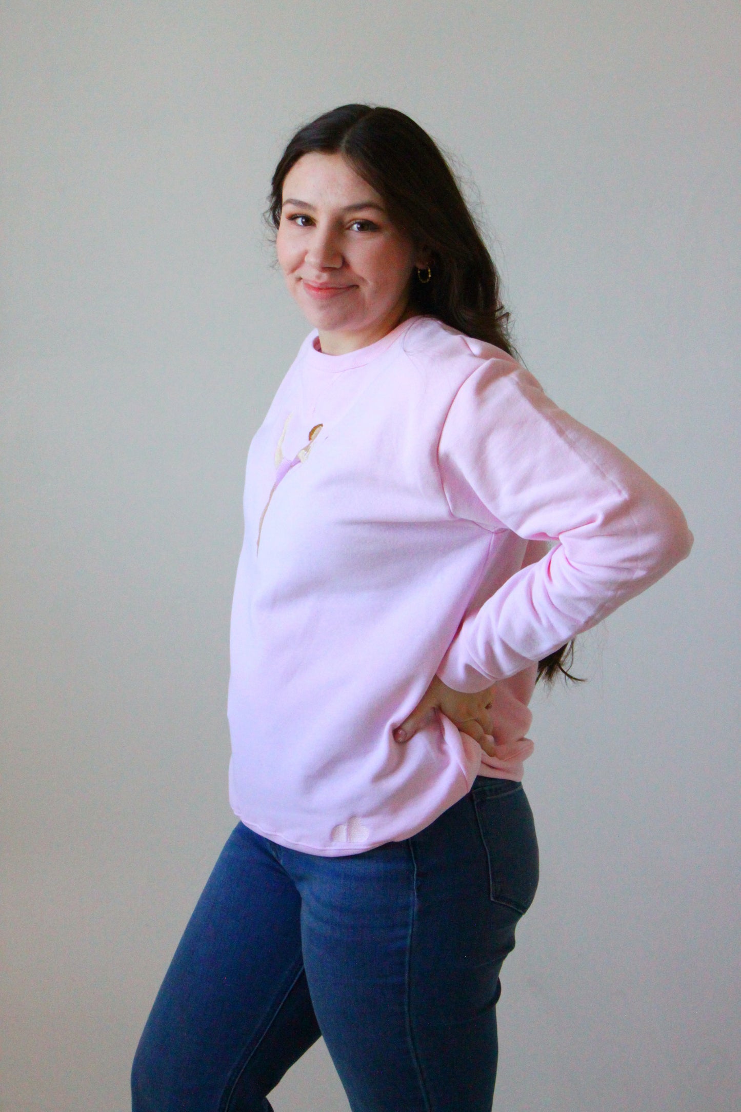 Cupid Variation Crewneck Petal Pink V-notch Crewneck Sweater