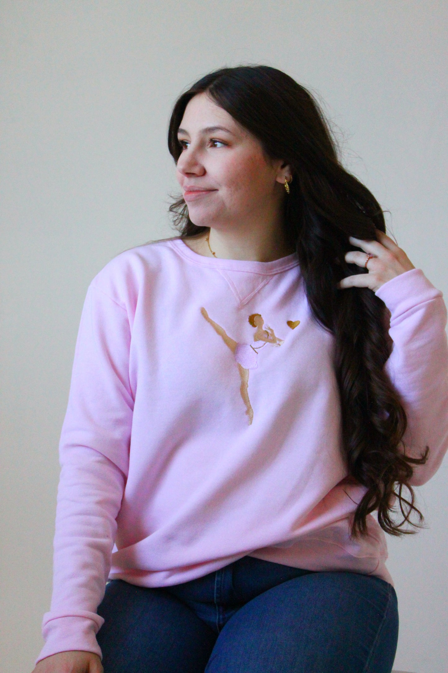 Cupid Variation Crewneck Petal Pink V-notch Crewneck Sweater